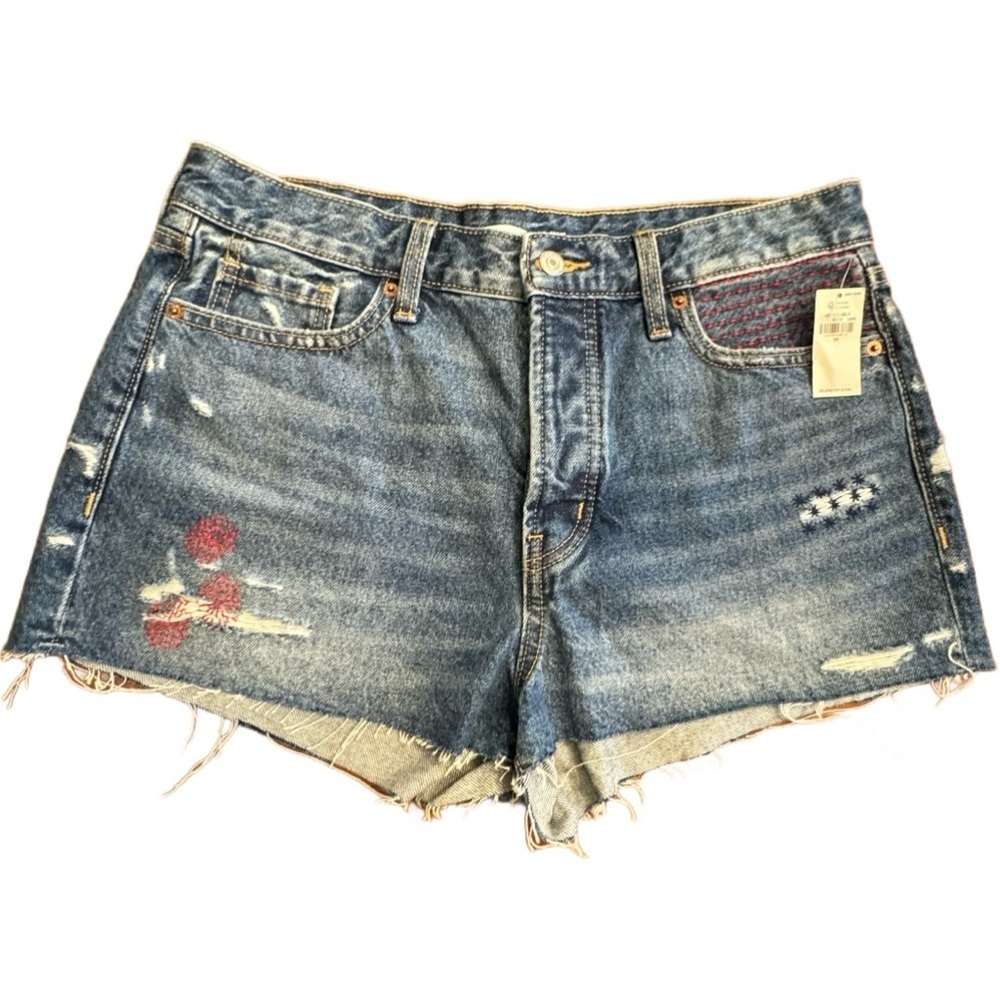 Old Navy OG Short Button Fly Hi Rise Patriotic Embellished Jean Shorts Sz 10 USA
